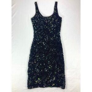 Silky Nites Vintage Sequin Silk Sheath Dress Women S Black Cocktail Evening Wear